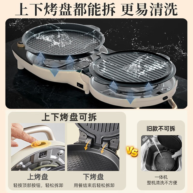 小熊(Bear)家用早餐机电饼铛可拆洗加热烤盘三明治机DBC-C15V8(米黄)高清大图