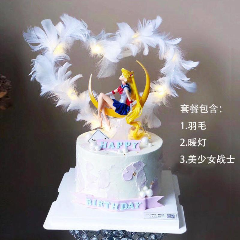 生日蛋糕装饰羽毛皇冠摆件暖灯女王皇冠装饰蛋糕插牌插件翅膀装饰 白色羽毛1支