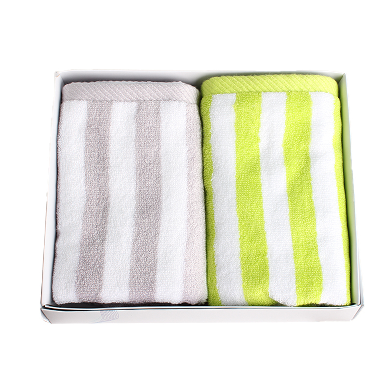 踏绮 竹纤维条纹面巾两条装 33*72cm*2 盒（颜色随机）