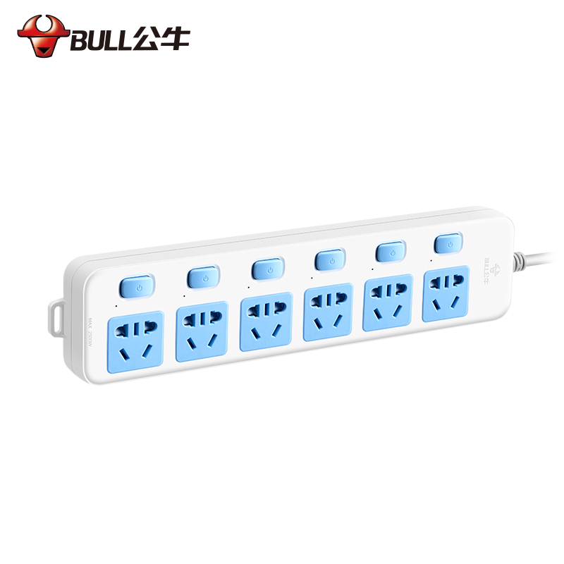 公牛(BULL)GN-317六位插孔独立开关全长1.8米新国标大孔间距线芯加粗带保护门插线板接线板拖线板