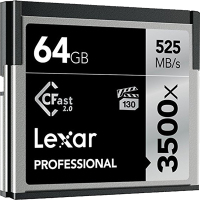 雷克沙Lexar CFast 2.0存储卡 64GB 摄影单反相机专用卡 读525MB/s 写445MB/s