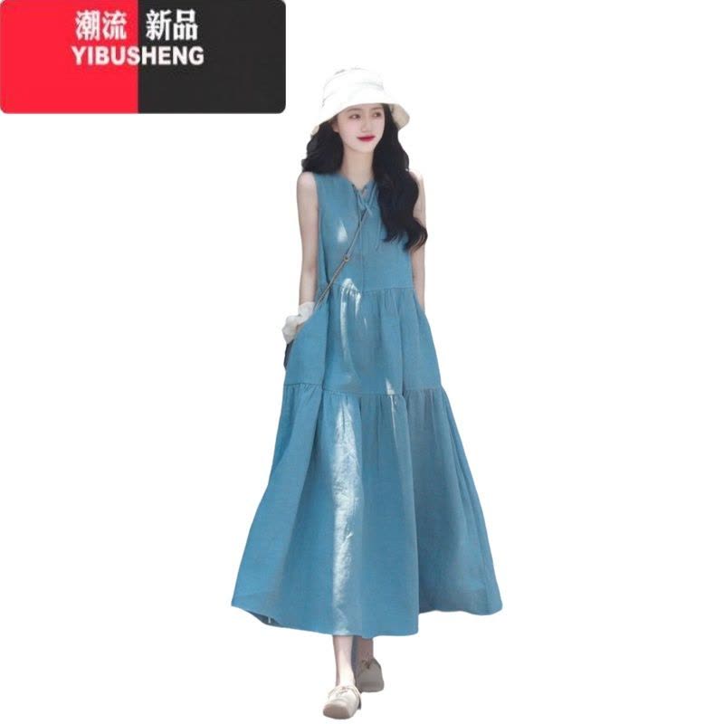 YIBUSHENG2024新款法式茶歇连衣裙女季高级感休闲宽松慵懒气质无袖背心裙图片