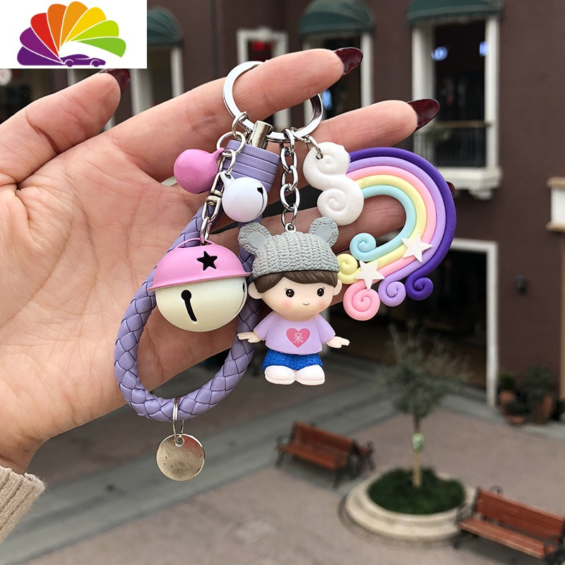 创意可爱情侣钥匙扣女挂件一对韩国卡通车钥匙链男女情侣背包挂件紫绳
