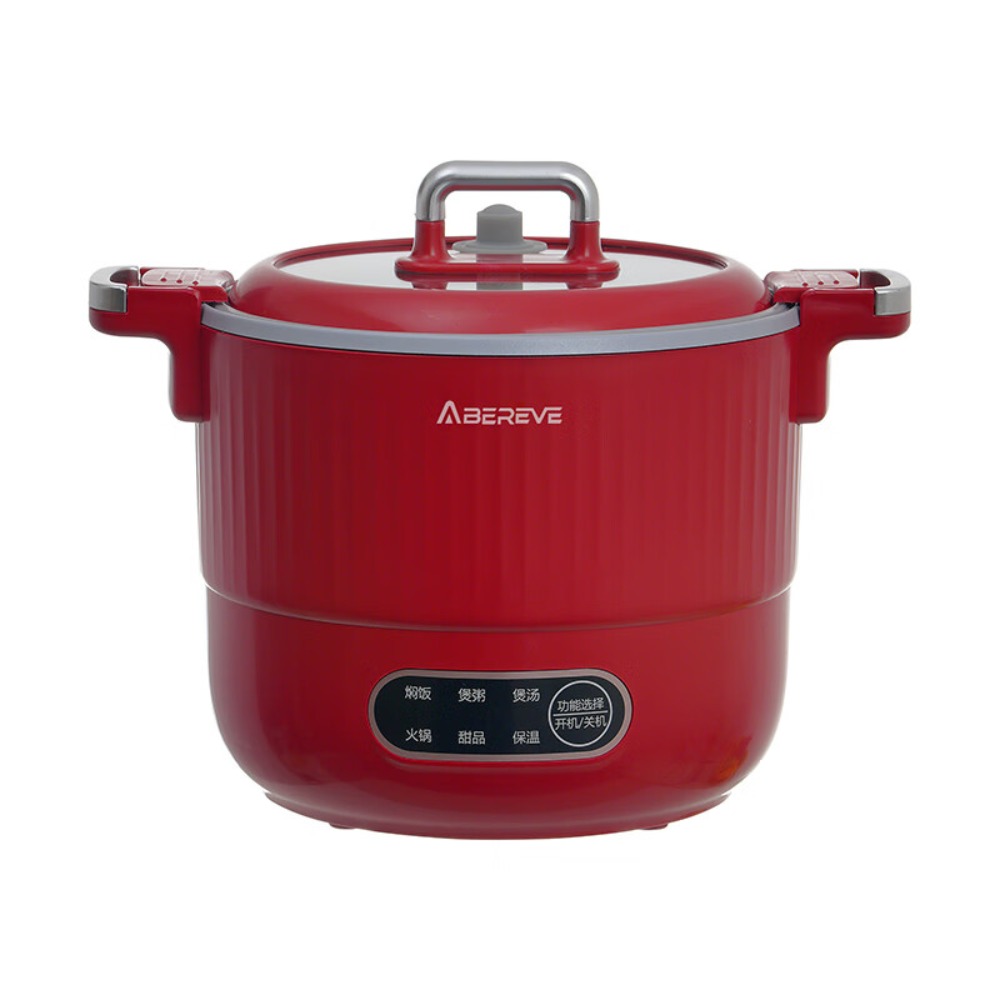 艾贝丽多用途锅微压锅不粘锅一体锅1.8L ABL-WY1249 复古红