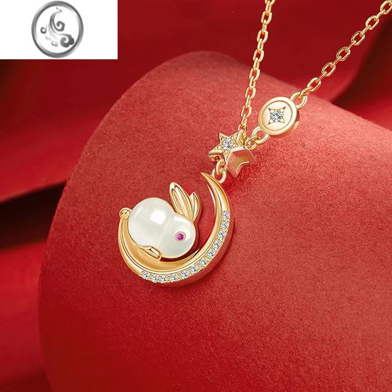 jimi儿童水晶项链玉兔奔月本命年锁骨链女童女孩女友生日礼物兔子吊坠