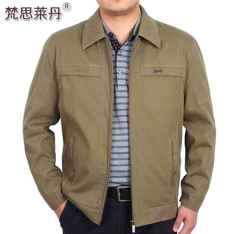 YUANSU爸爸春秋装外套中年男秋冬款加绒加厚中老年人翻领夹克衫上衣夹克
