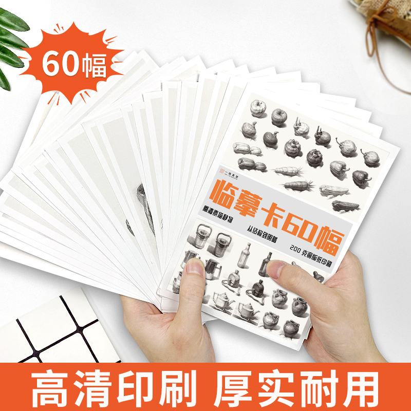 [正版图书]单体素描静物临摹卡60幅 一线美誉单个静物从结构到明暗临摹范本画册美术绘画教程教材书籍高清活页卡片