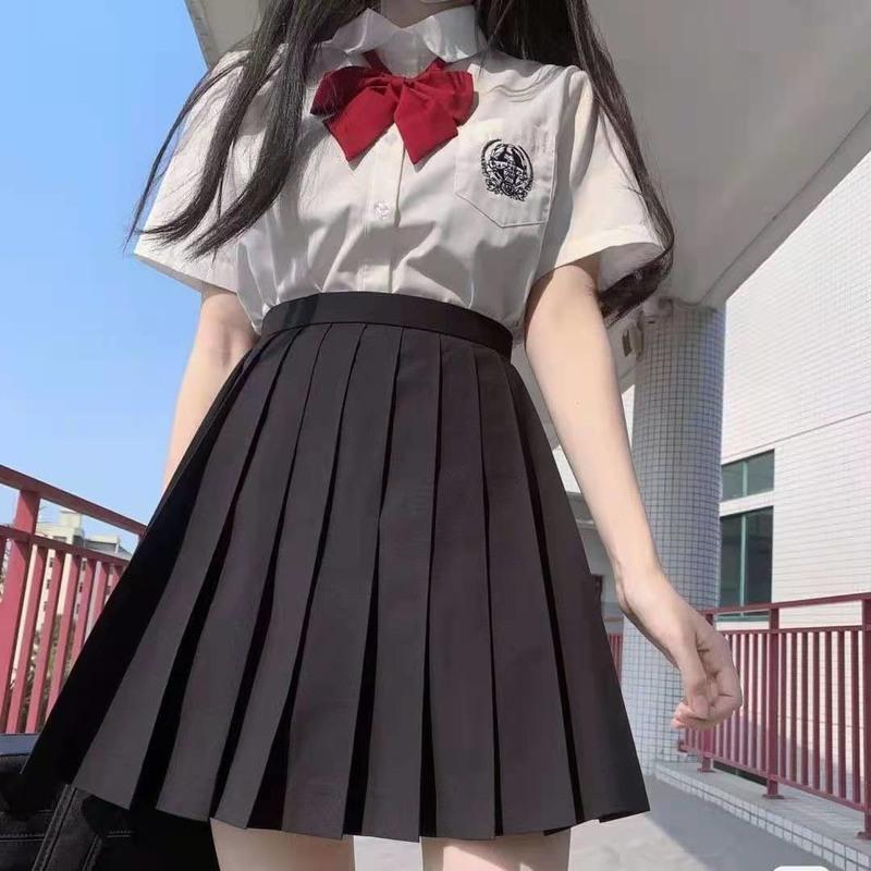 日系正版jk制服百褶裙短裙中裙长裙学生装黑色藏青色女班服基础款藏青