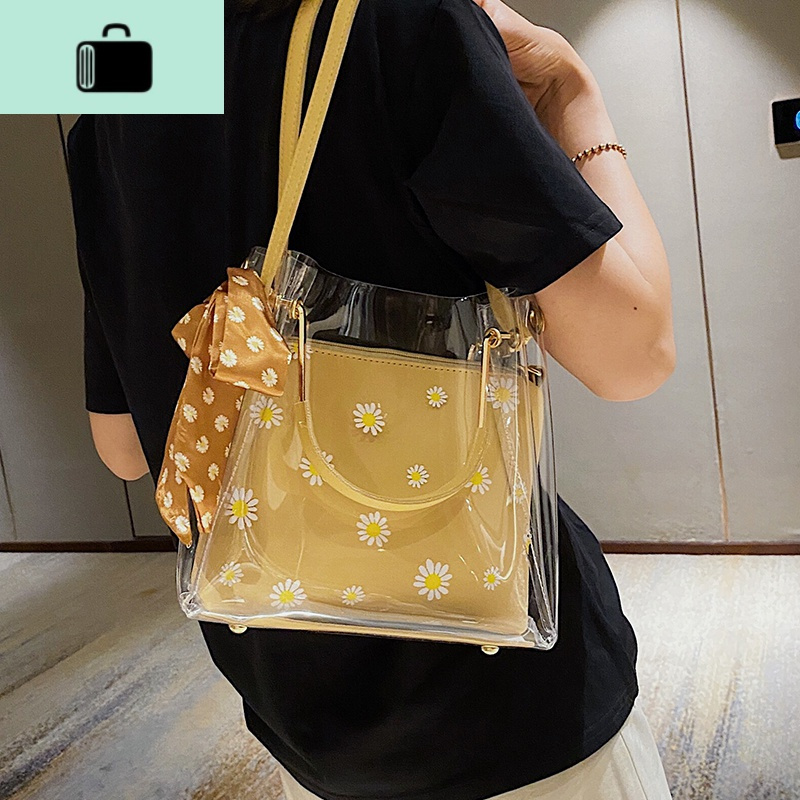 夏季透明包包2020新款潮手提女包流行斜挎包女百搭时尚果冻单肩包NEW LAKE女士单肩包