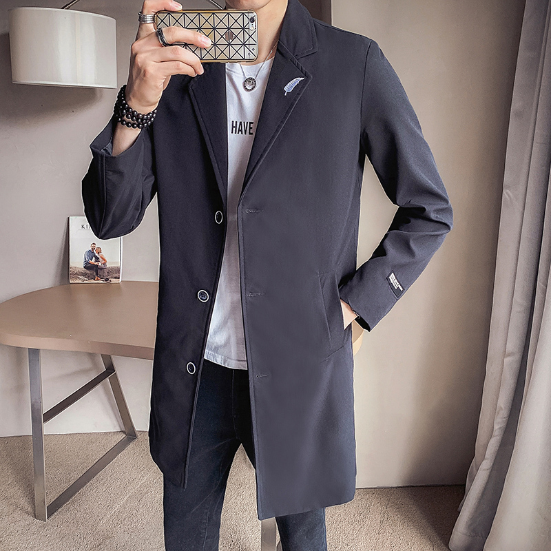 baluoshang男士立领风衣2020秋季新款韩版修身薄款披风百搭休闲中长款