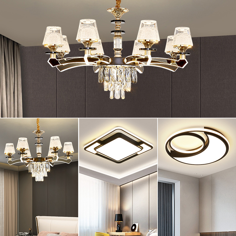 led后现代简约大气轻奢吊灯客厅灯水晶吊灯家用灯臂发光欧式网红灯具