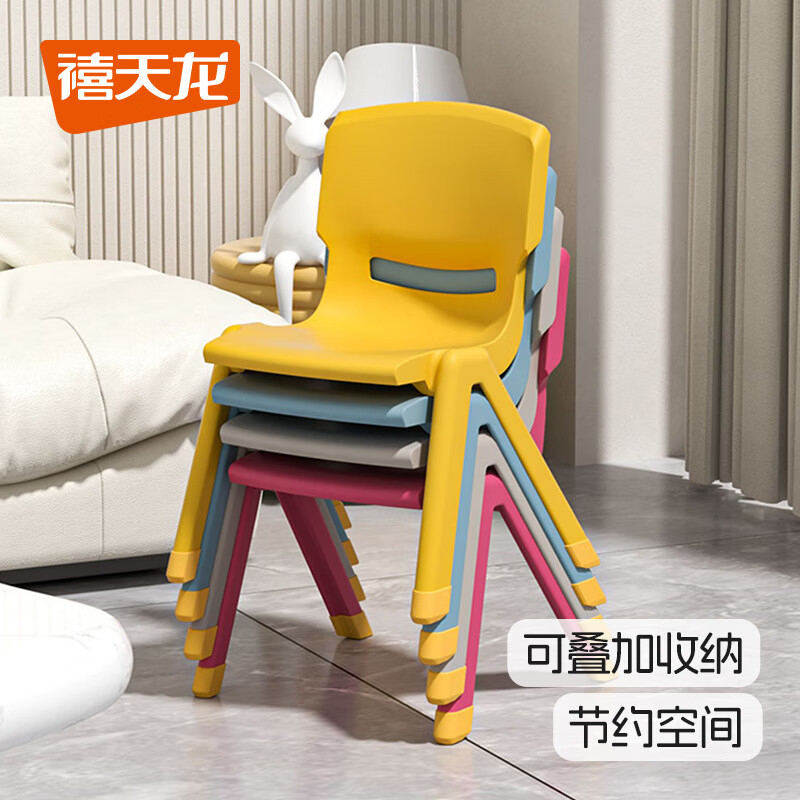 禧天龙(Citylong) 亮丽黄D-2019加厚儿童椅子幼儿园靠背椅宝宝餐椅塑料小椅子3个装高清大图
