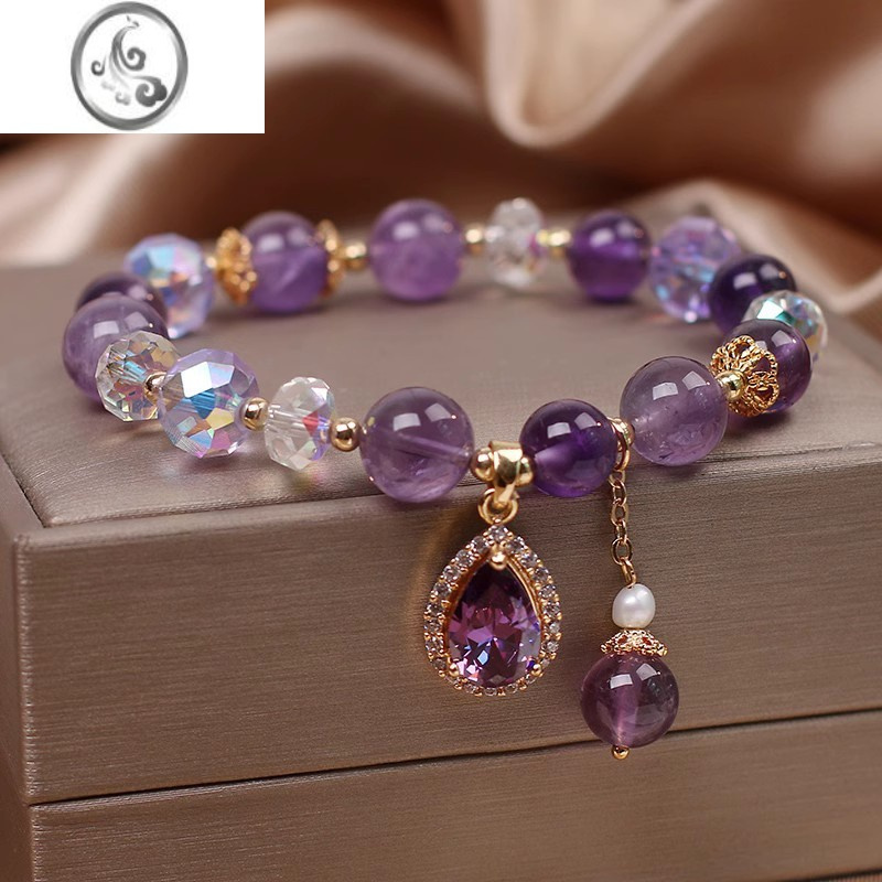 jimi优雅紫水晶手链女轻奢复古四叶草吊坠手串手环闺蜜姐妹链饰品