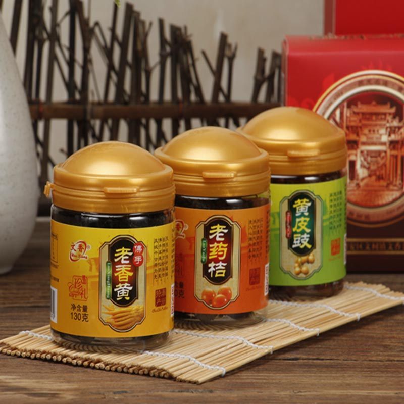 文香 潮州三宝老香黄老药桔黄皮鼓 130g*3瓶 共390g 蜜饯果干凉果零食3瓶