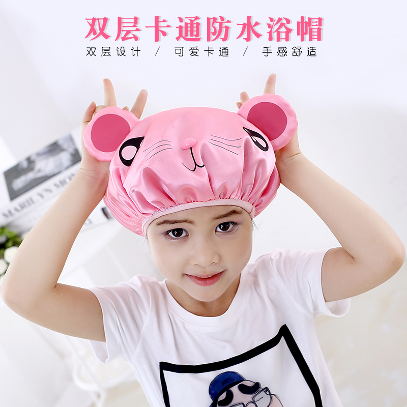 成人浴帽女防水洗澡帽长发防油烟帽儿童浴帽学生洗浴防水帽小孩 三维工匠 [儿童防水浴帽]粉色小猪高清大图