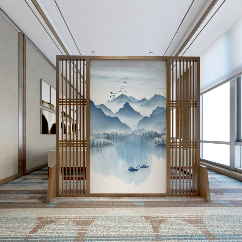 屏风隔断闪电客客厅玄关新中式实木镂空格栅定制办公室入户茶室装饰座