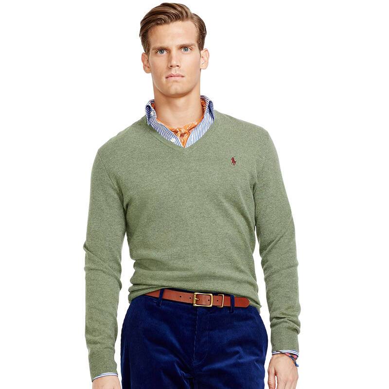 拉夫劳伦Ralph Lauren男士简约商务休闲纯色小马标薄款V领鸡心领纯棉毛衣针织衫RL13859850男装
