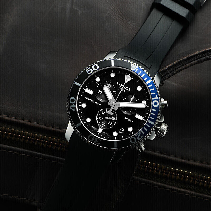 天梭tissot瑞士手表海星系列腕表橡胶带石英男表t1204171705102