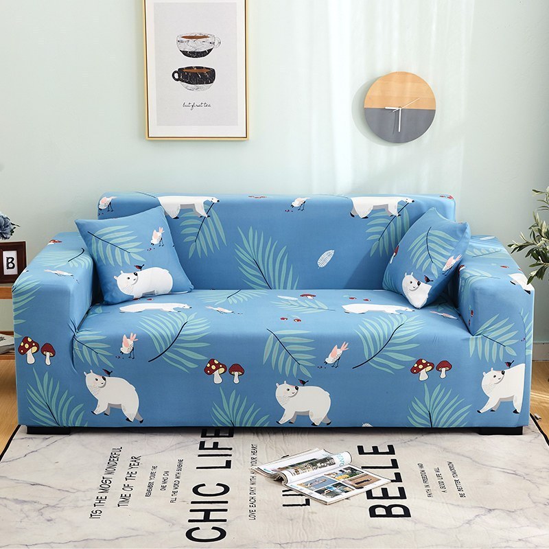 沙发套懒人简约沙发套罩四季通用全包卐能套罩全盖布艺 树叶白熊【送抱枕套】 M码(沙发长145-185cm适用于双人沙发)