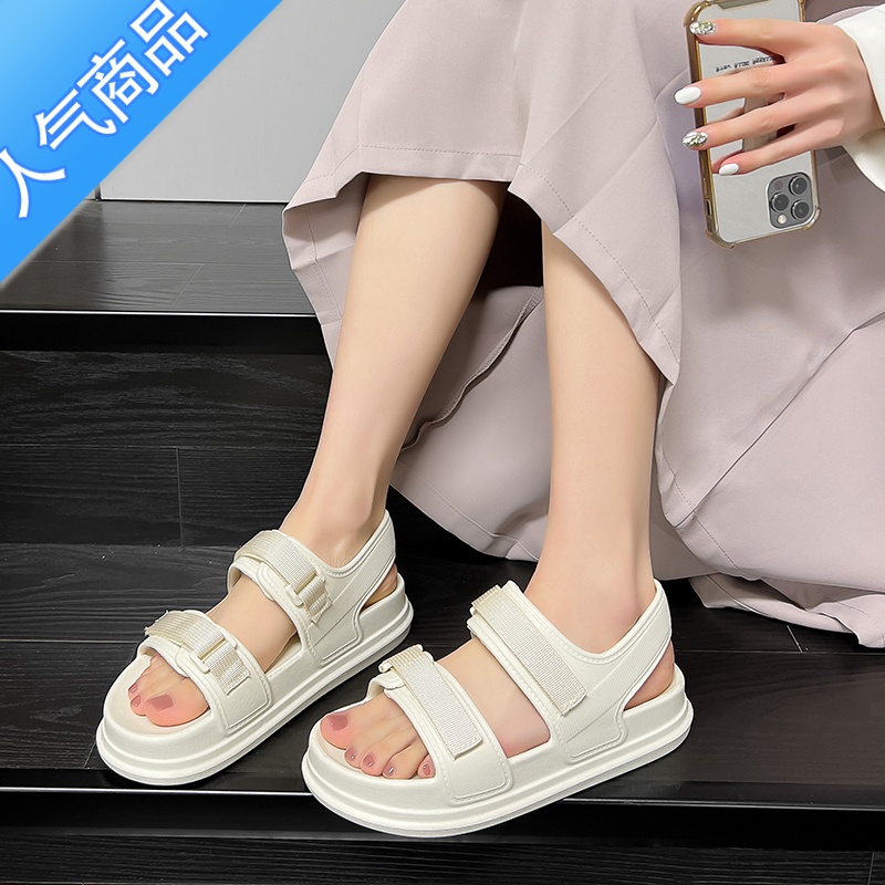 SUNTEK厚底凉鞋女夏季2023年新款百搭魔术贴运动沙滩夏款网红休闲凉拖鞋高清大图