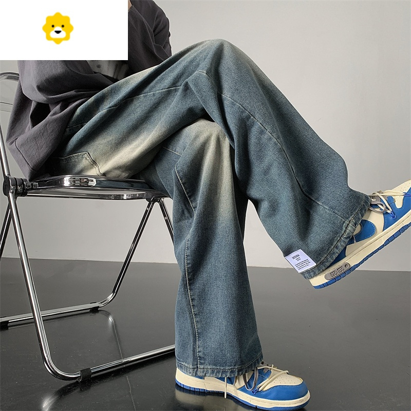 fish basket美式复古港风牛仔裤男2023年春季新款阔腿高街潮宽松直筒