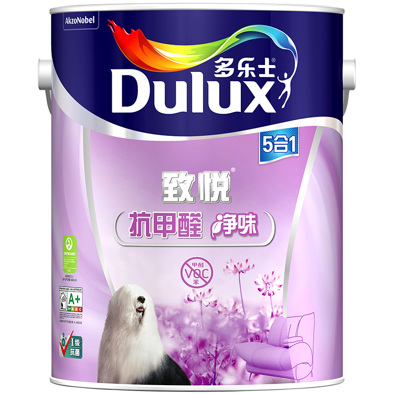 多乐士(Dulux)致悦抗甲醛净味五合一乳胶漆室内墙面漆环保墙漆抗菌油漆涂料A744 5L单桶