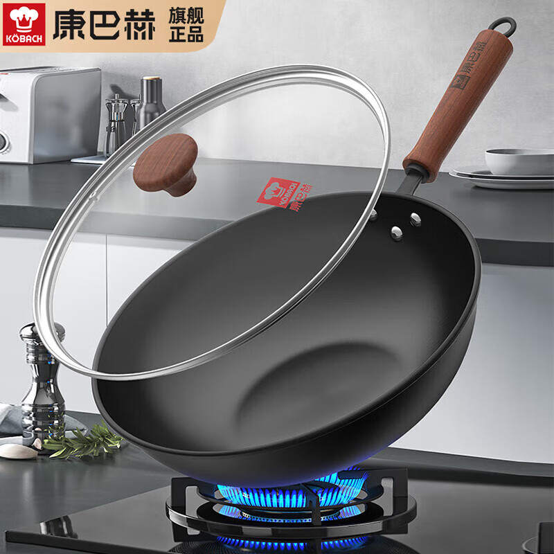 康巴赫铁锅炒锅0无涂层不粘锅炒菜锅家用平底精铁锅燃气灶电磁炉专用 中华老铁锅KGX-C30T【无耳】 30cm