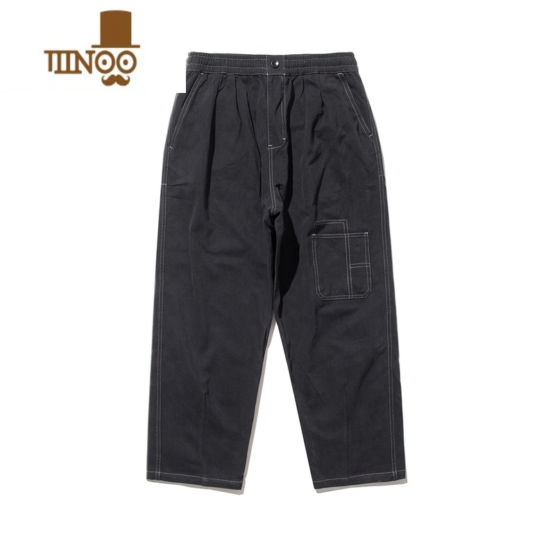 YANXUGBOY日系工装裤男潮牌直筒宽松裤子复古纯色百搭潮流休闲长裤 黑色 2XL35-36