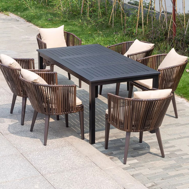 质凡户外桌椅庭院别墅花园桌椅休闲露天阳台藤椅 一桌六椅高清大图
