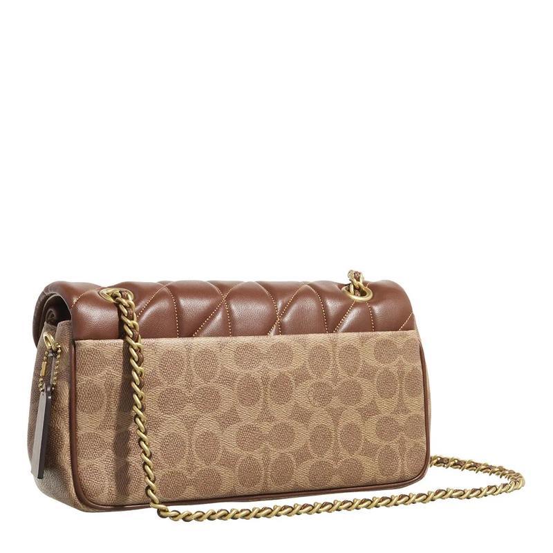 COACH/蔻驰精致链条斜挎包女包cm棕色皮革拼接手提单肩包