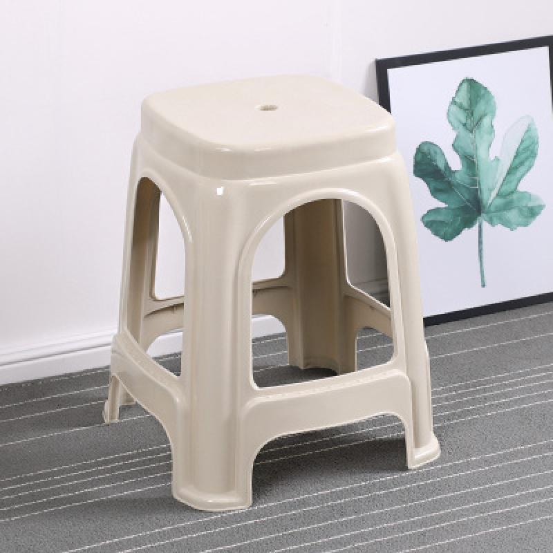 汐岩加厚塑料凳子家用板凳方凳高凳简约客厅餐桌塑胶椅经济型胶凳椅子 方款卡其色:6张