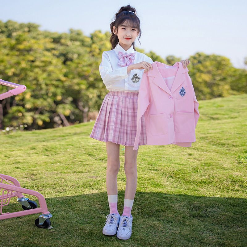 新品直营童装女童学院风套装日系儿童洋气jk制服女孩小西装校服两件三