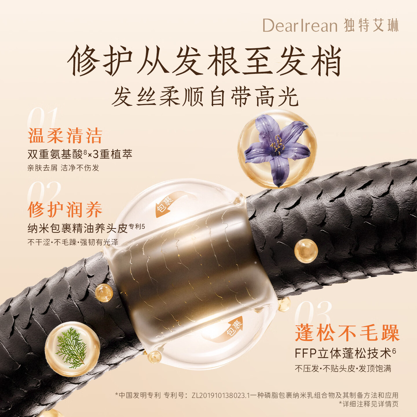 独特艾琳(Dear lrean)顺滑修护香氛护发素浮靡之水350ml 留香蛋白养护柔顺染烫干枯男女高清大图