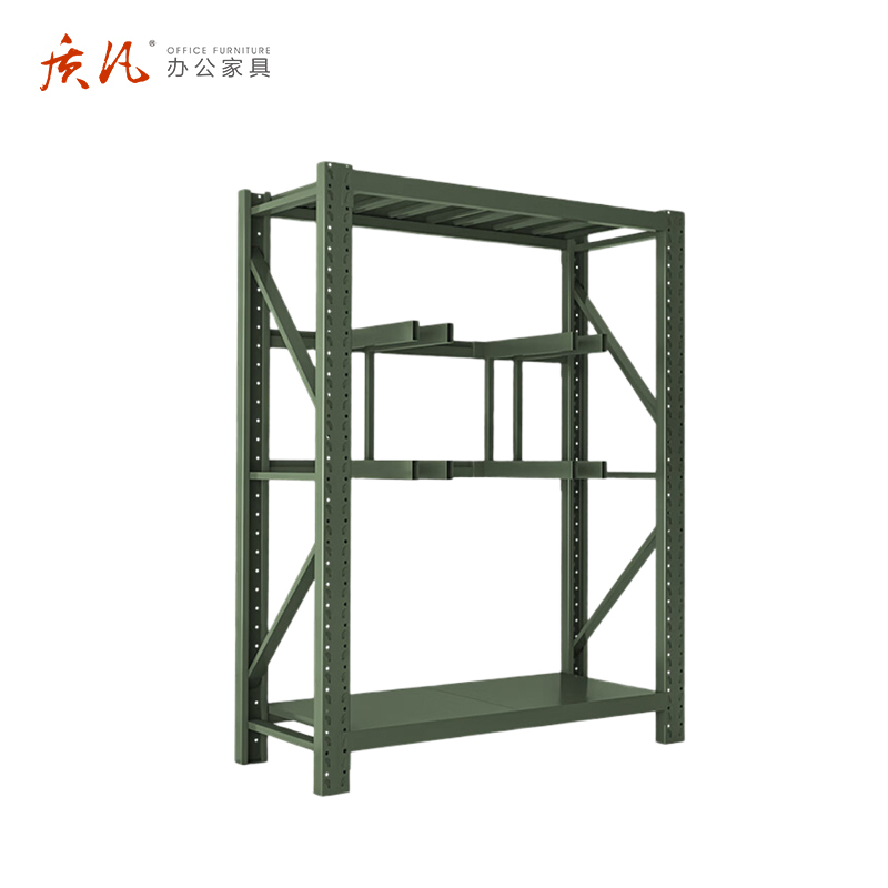质凡钢制军绿色重型铁揪架货架ZF-hj259承重500kg 2000*600*2000 组高清大图