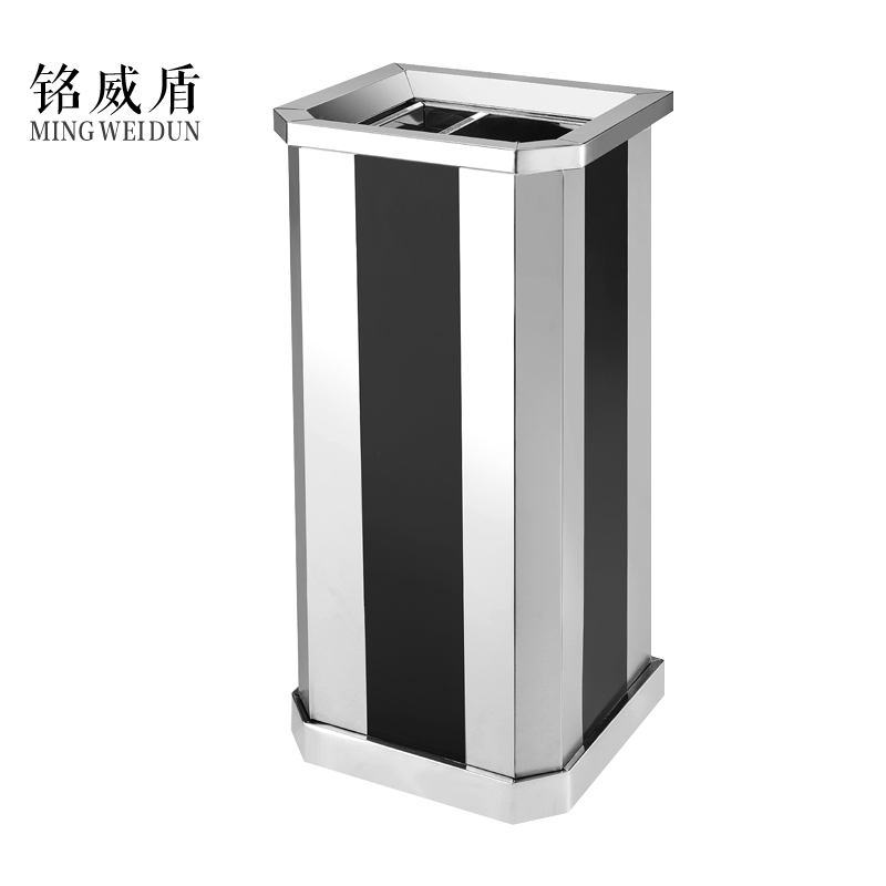 铭威盾不锈钢垃圾桶烟蒂柱灭烟桶带烟灰缸室外电梯口立式黑条不锈钢上开口