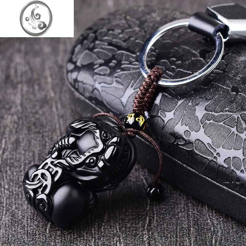 jimi黑曜石貔貅吊坠男女款项链项坠情侣霸王皮丘貔犰挂件玉石挂坠