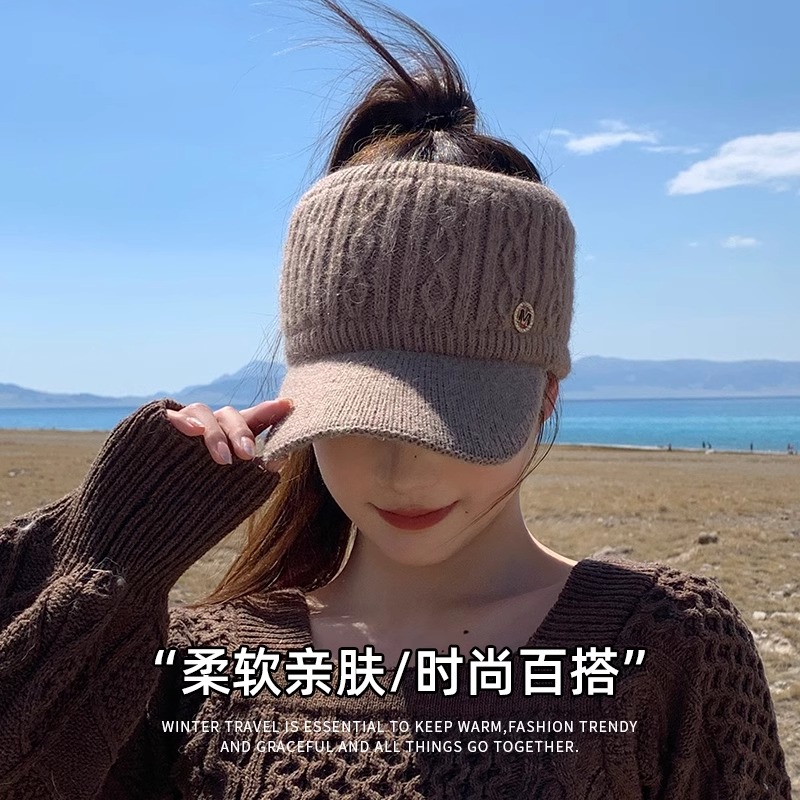 帽子女2024冬季空顶加厚护耳保暖鸭舌帽显脸小户外防寒针织毛线加高清大图
