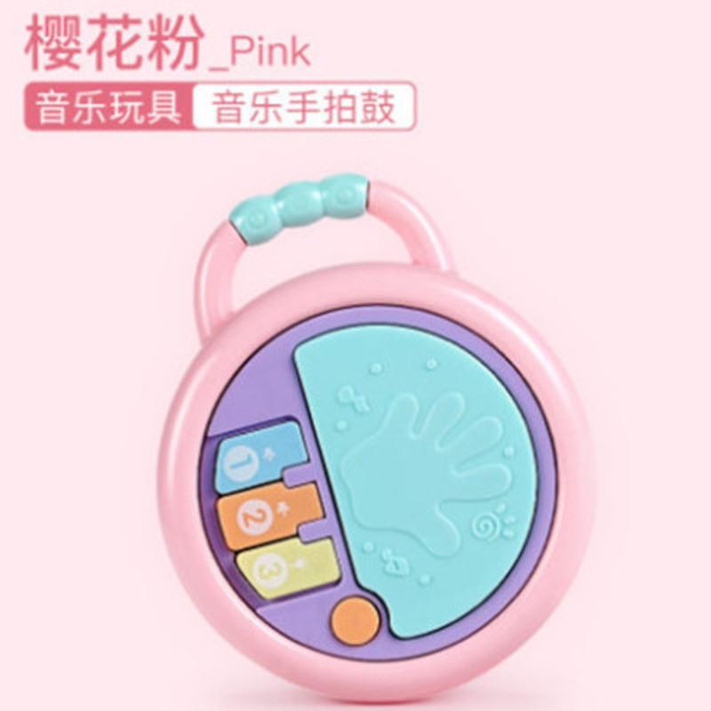 音乐手拍鼓乐器益智早教机摇铃婴儿玩具0-3岁宝宝儿童拍拍鼓玩具 樱花粉(投影音乐吉他)