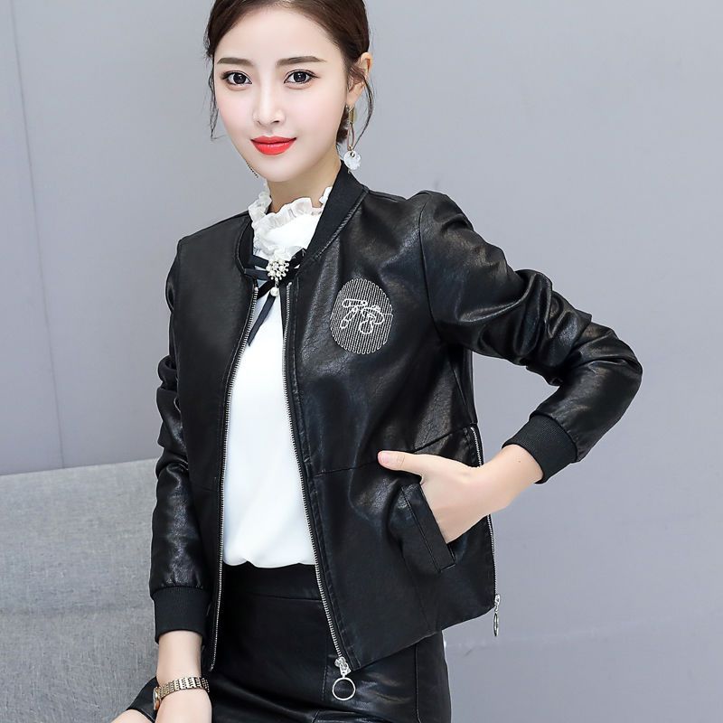 秋款女装新款海宁皮衣女韩版修身显瘦立领夹克女短款外套女潮ins