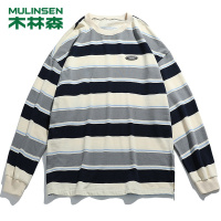 [直营]木林森(MULINSEN)条纹卫衣男秋冬新款撞色圆领简约百搭上衣外套户外休闲衣