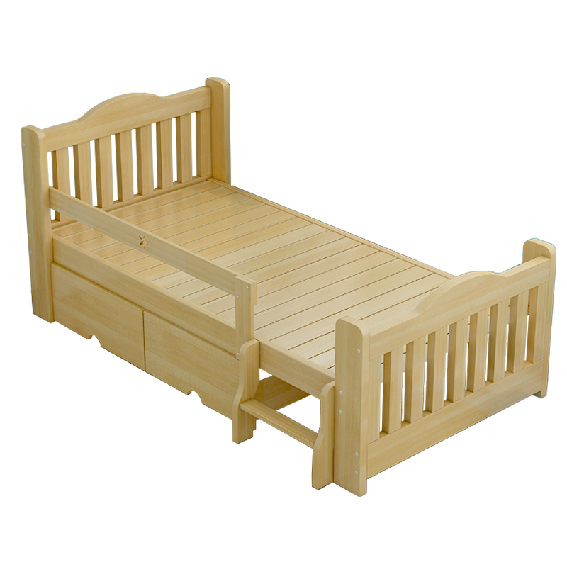 美帮汇儿童床拼接床儿童实木床带护栏男孩床女孩床松木床定制床