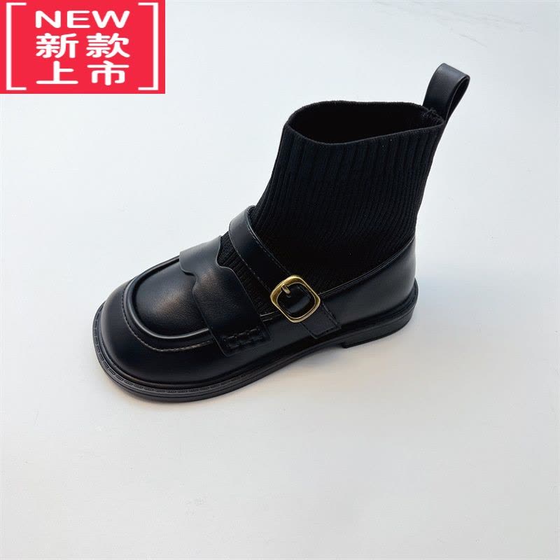 可莉允女童靴子英伦风皮靴2022秋冬短靴时尚小女孩弹力袜靴儿童袜子靴女图片