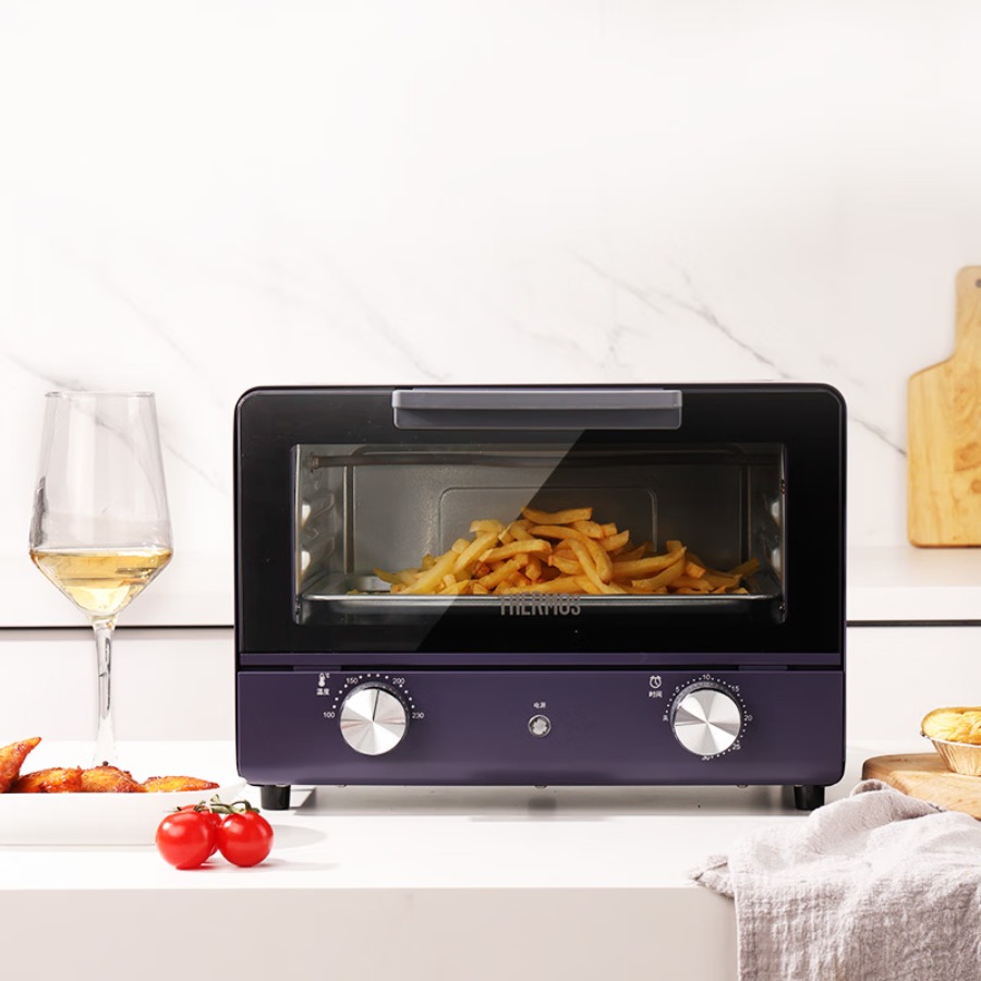 THERMOS电烤箱家用小型多功能大容量大功率可视外观广域控温操作简单专业烘焙易操作可定时防烫把手设计 黛紫色 12L