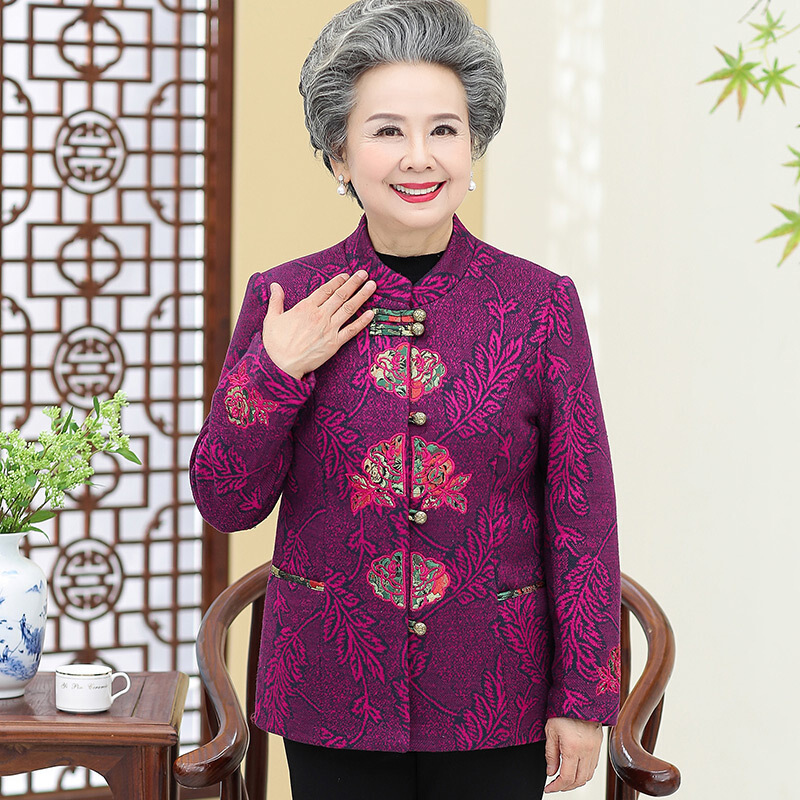 迪鲁奥(DILUAO)老年人秋装外套女装奶奶装唐装60-780岁老人衣服老太太春秋上衣