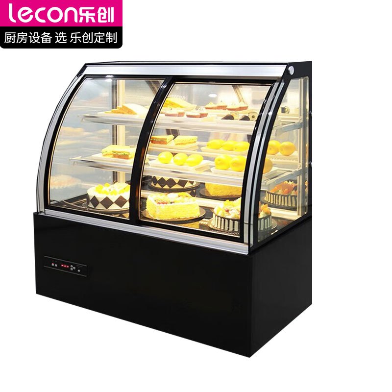 乐创(lecon)蛋糕柜展示柜冷藏玻璃陈列柜水果保鲜柜熟食柜西点柜甜品柜风幕柜 风冷黑色弧形 1.5米落地式前开门