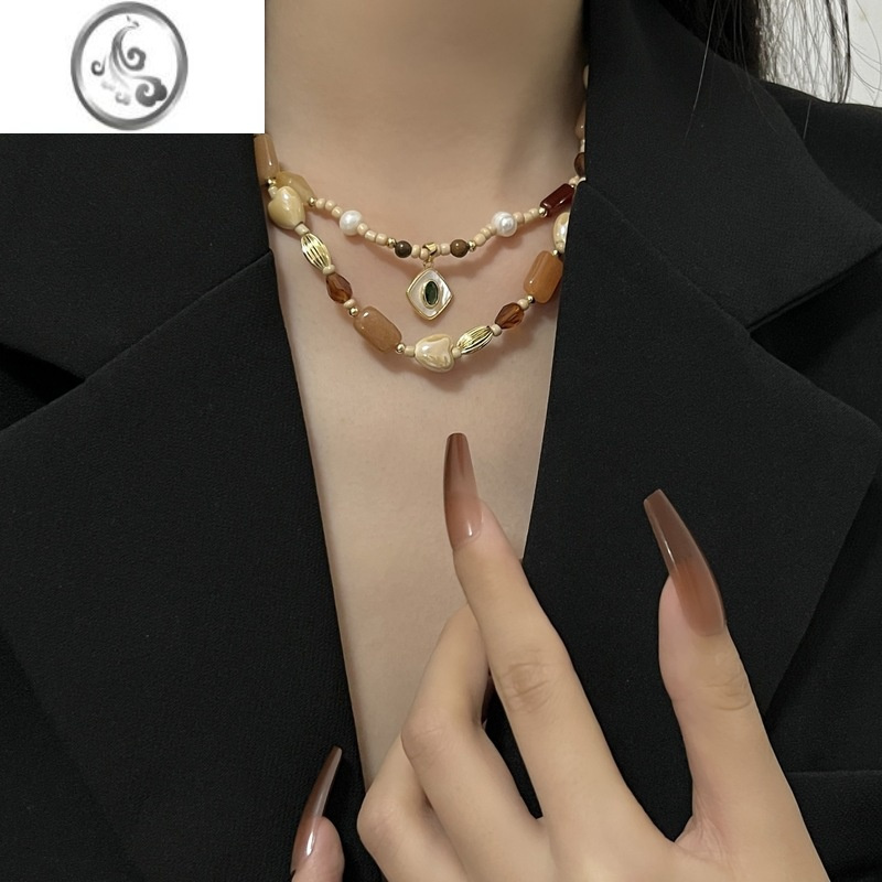 jimi中式复古串珠项链女秋冬小众叠戴项链设计感配饰