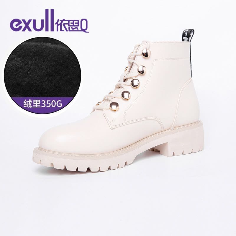 依思q皮面女靴子时尚舒适秋冬季短靴裸靴洋气保暖加绒防风图片