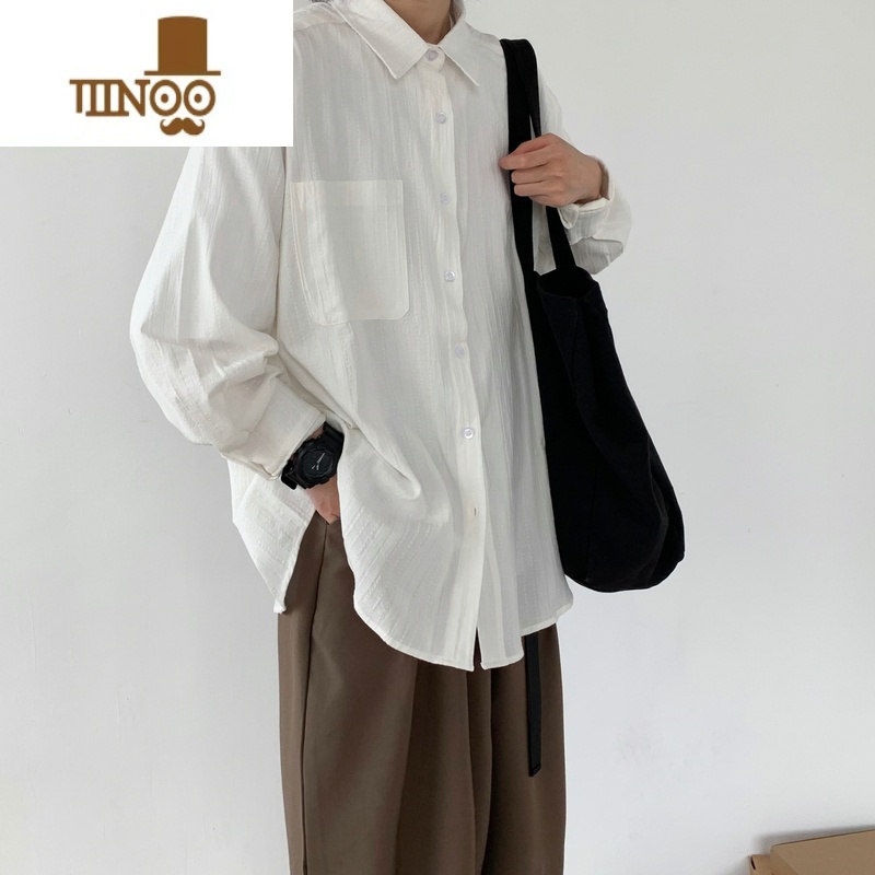 YANXU几物jiwuus日系复古褶皱衬衫男女休闲宽松纯色长袖衬衣外套i高清大图