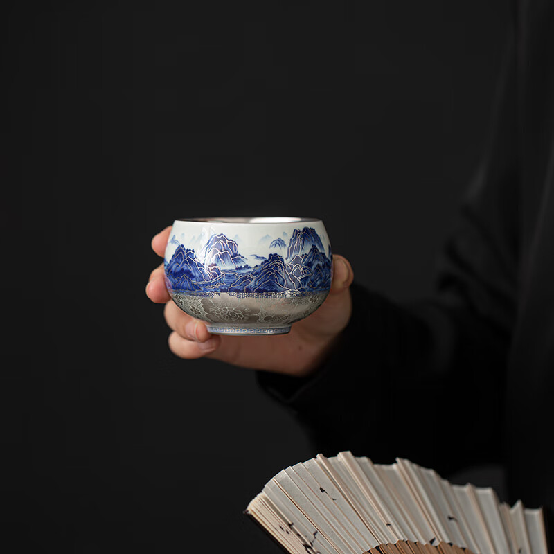 苏氏陶瓷(SUSHI CERAMICS) J1100 千里江山罗汉主人杯 160ml (单位:个) 蓝色高清大图