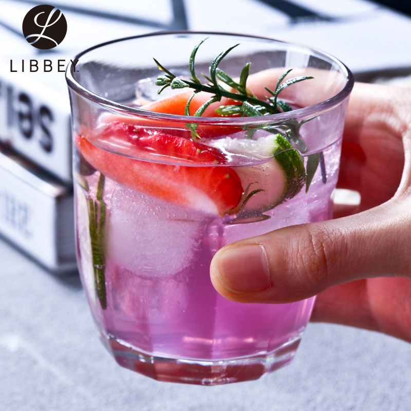 Libbey利比 玻璃杯水杯威士忌杯洋酒烈酒杯啤酒杯杯子条纹266ml 四只装